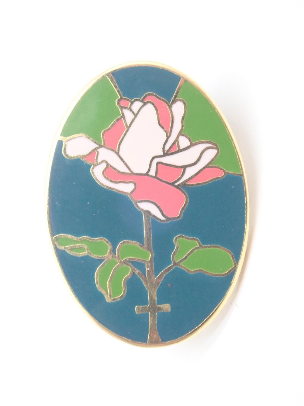 Vintage 70s 80s Valley case Floral Rose Enamel Pin Brooch in Pink, White & Green